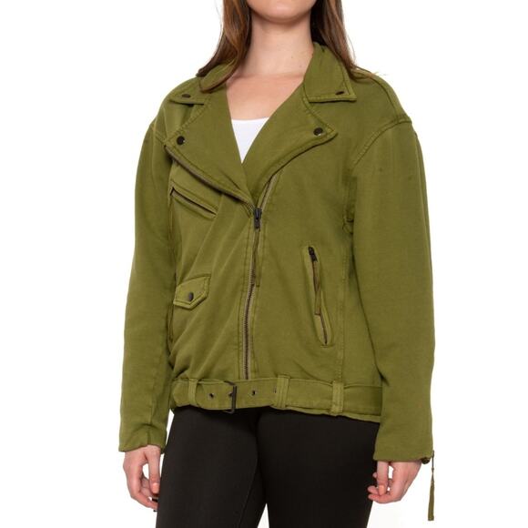 Free People Women's Olive Green Rebel Rebel Knit Moto Jacket Size Large NEW - Picture 2 of 3
